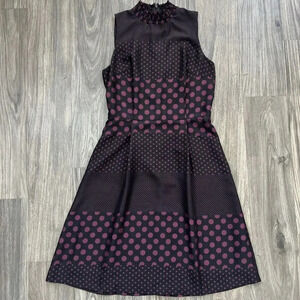 Who What Wear Black Purple Polka Dot Sleeveless Dress Size Small Fit & Flare